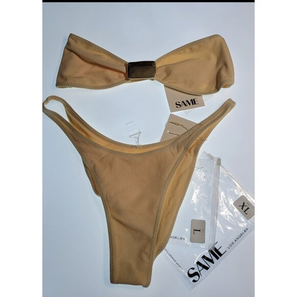 Same Other - SAME Los Angeles Bandeau Bikini Nude Tan Top XL Bottom L New No Tags
